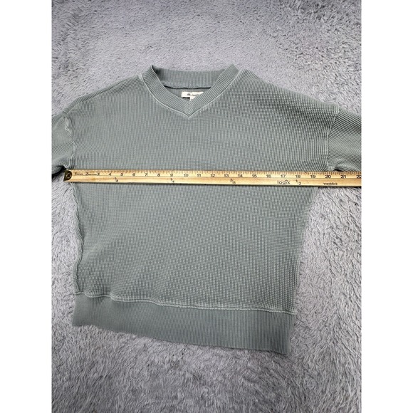 Madewell Waffle Knit Boxy Sweatshirt Tee V Neck Shirt Cozy‎ Green Size XS - Picture 3 of 7